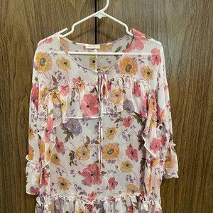 Easel, Los Angeles, Floral Sheer Popover Blouse, Size Medium
